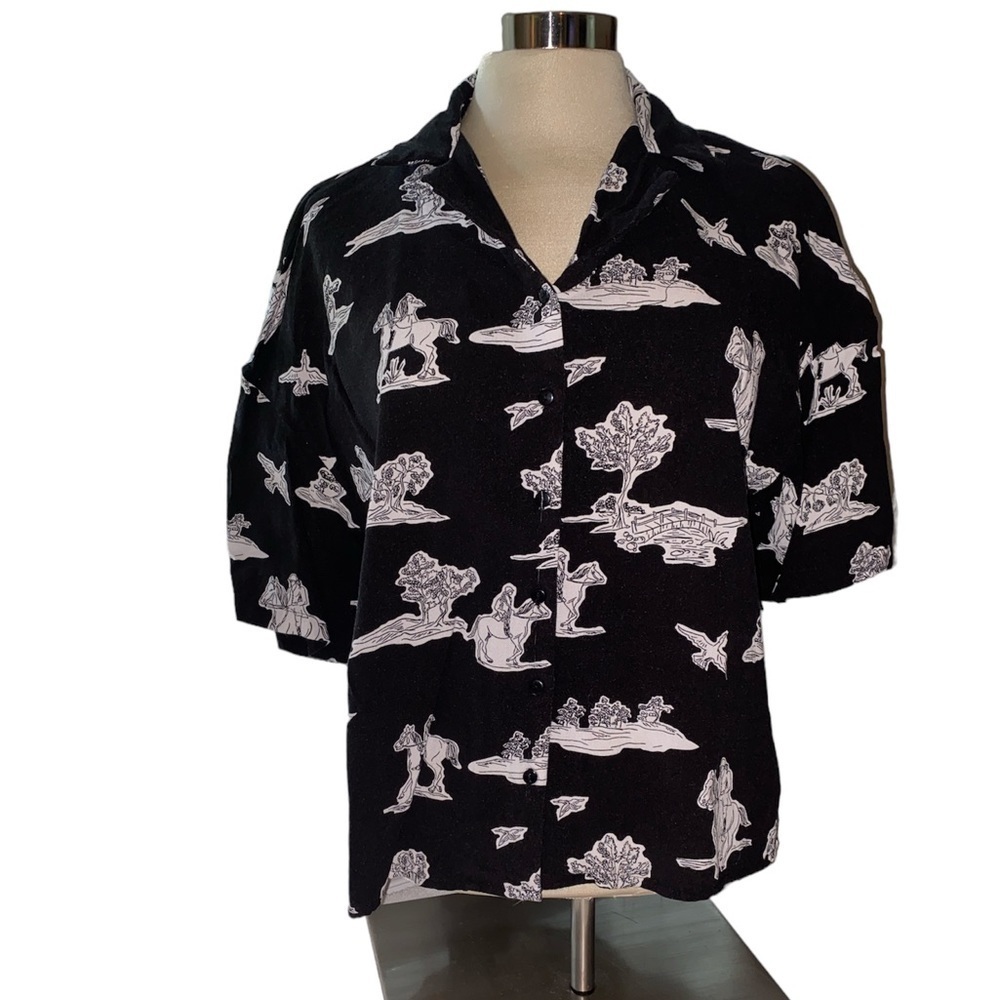 Zink London blouse button down front collared  equestrian life size large
